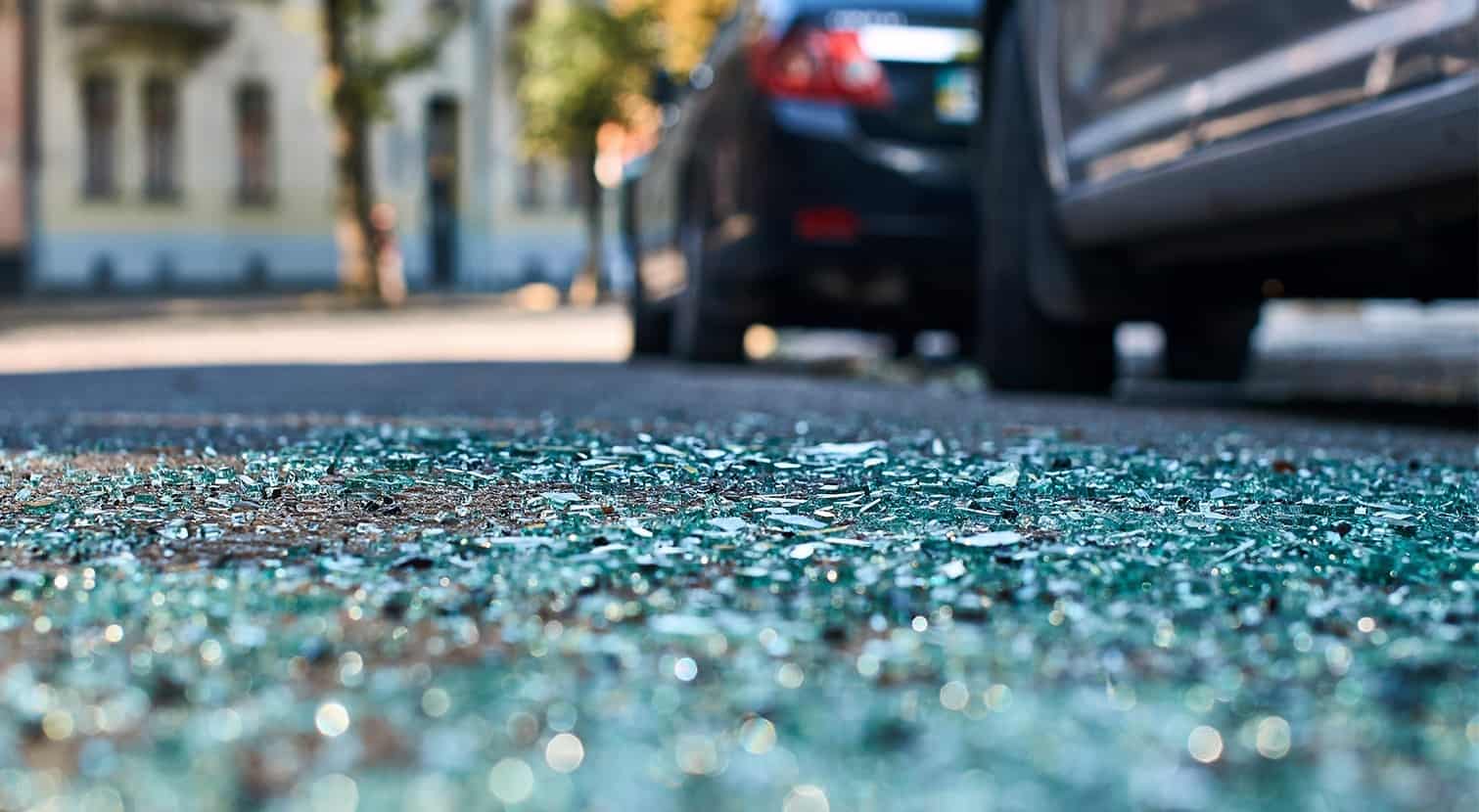 photo of broken glass from an auto accident