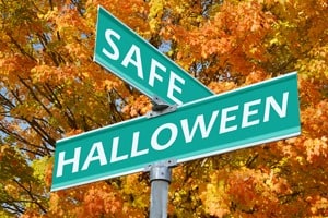 Halloween safety street sign